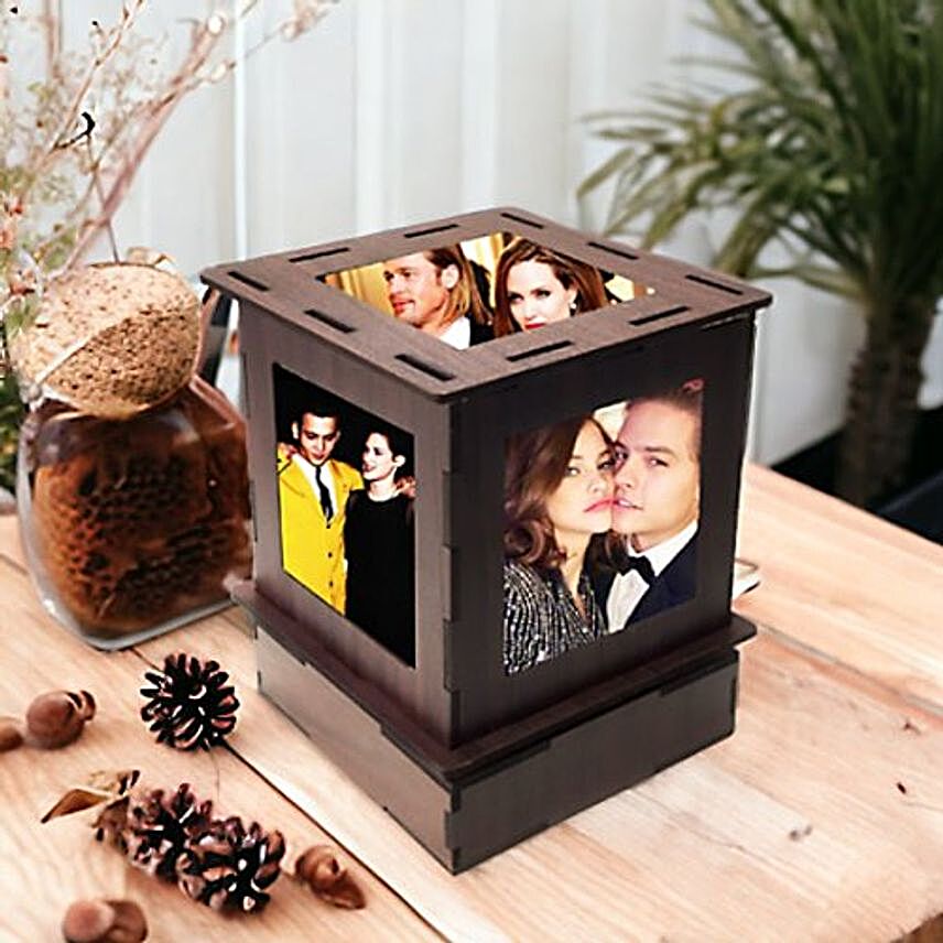 Personalized Rotating Wooden LED Lamp With 5 Photo Display