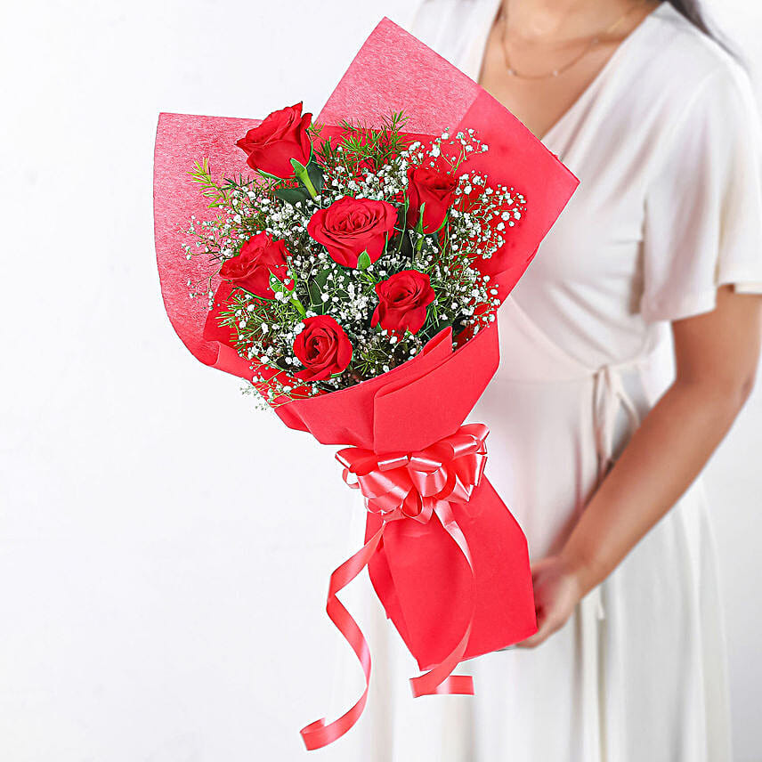 Vivid Love 6 Red Roses Bouquet