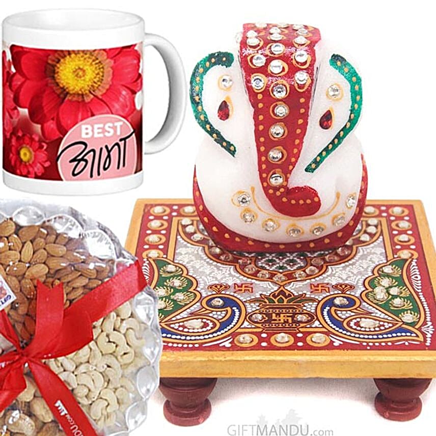 Marble Ganesha With Dry Nuts N Best Aama Mug