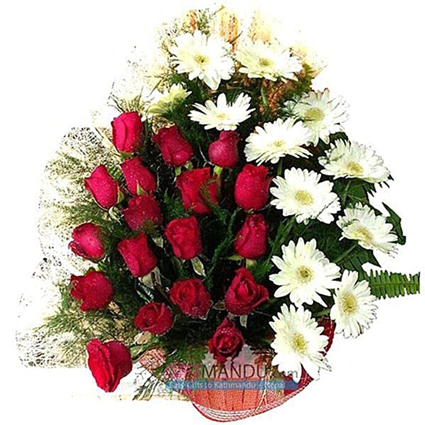Red Rose And Gerbera Basket Arrangement