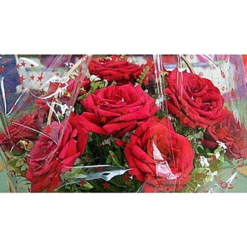 Red Rose And Gerbera Basket Arrangement