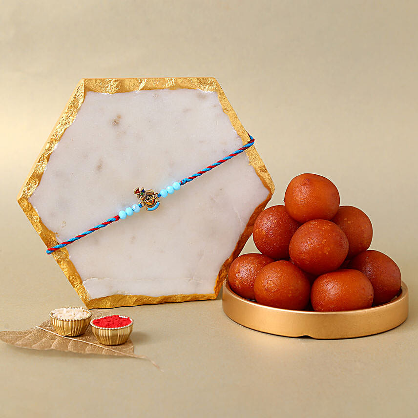 Sneh Blue Krishna Rakhi & Gulab Jamun