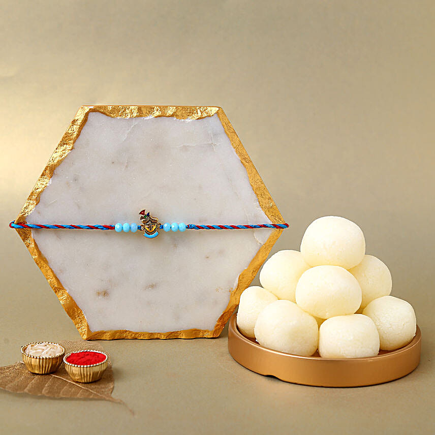 Sneh Blue Krishna Rakhi & Rasgullas