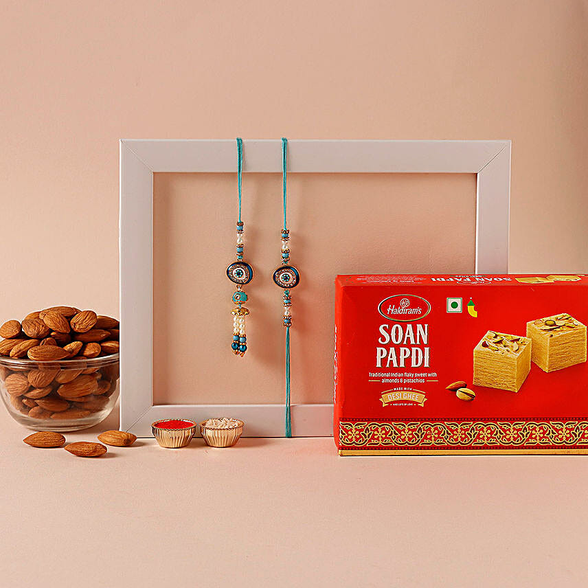Sneh Evil Eye Rakhi Set With Soan Papdi & Almonds