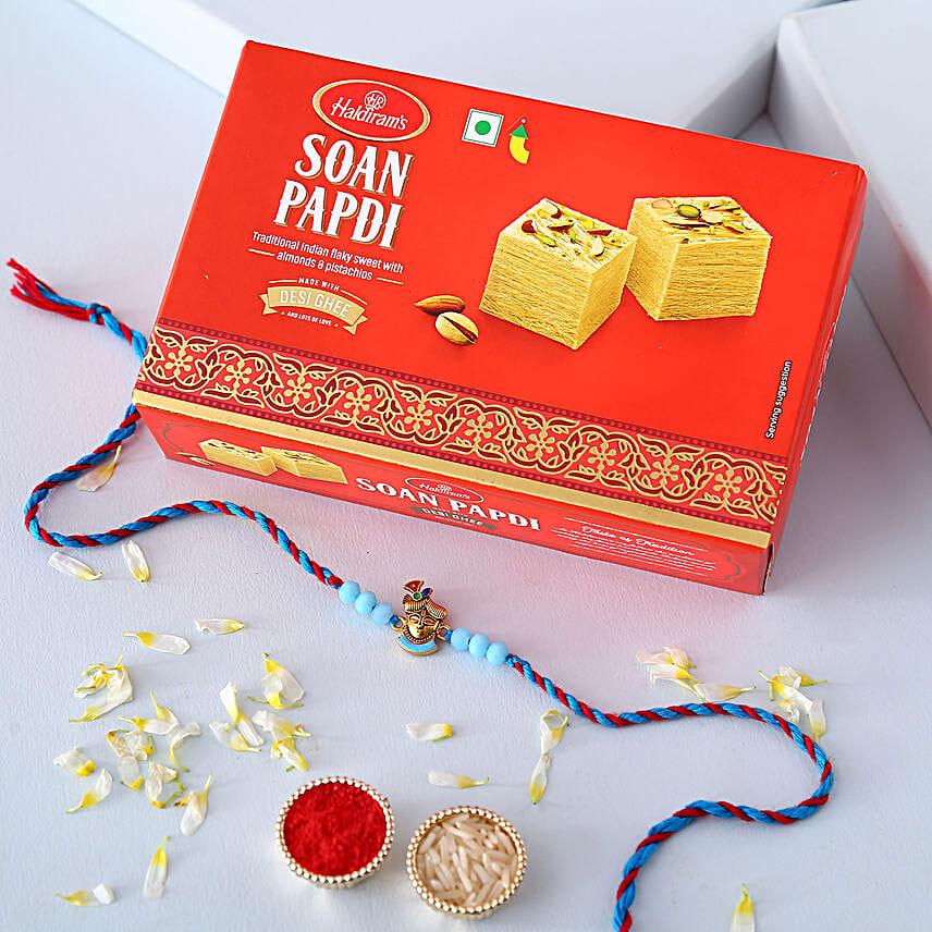 Sneh Krishna Motif Rakhi & Soan Papdi