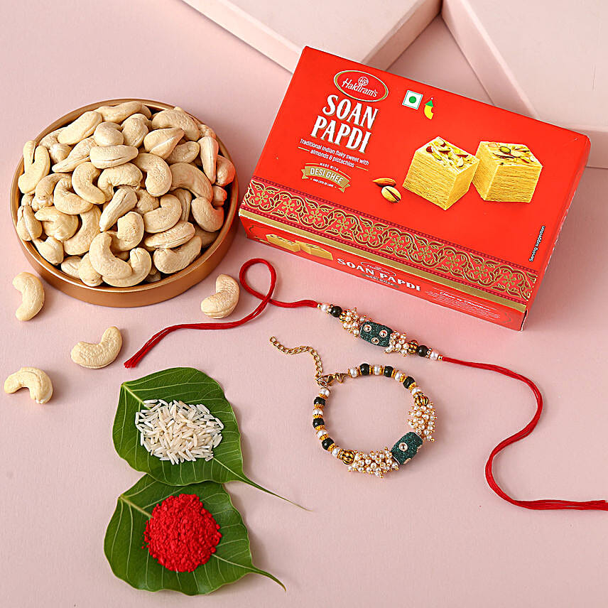 Sneh Pretty Rakhi Set With Soan Papdi & Cashews