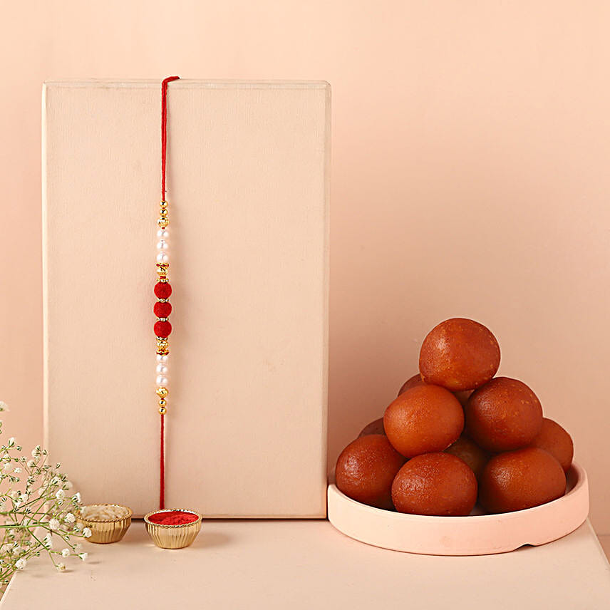 Sneh White Pearl Rakhi & Gulab Jamun