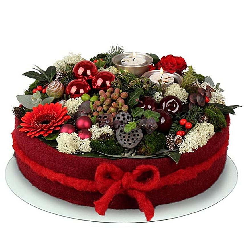 Red N White Christmas Floral Cake