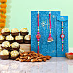 Meenakari Lumba Rakhi Set And 3D Rakhi With Almonds And Ferrero Rocher