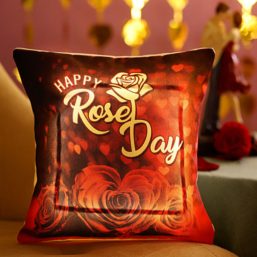 Rose Day Printed LED Cushion