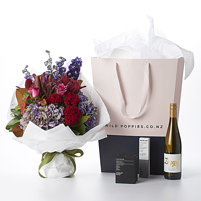 Precious Flower N Wine Gift Hamper newzealand Gift Precious Flower N