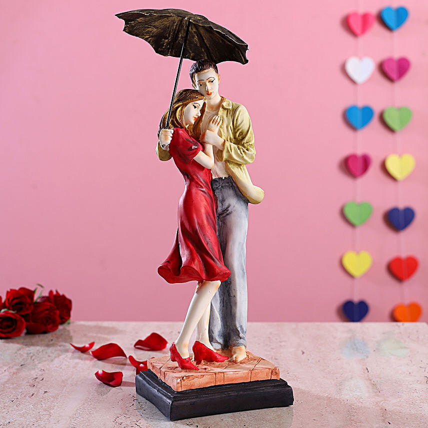 Romantic Love Couple Under Umbrella Figurine