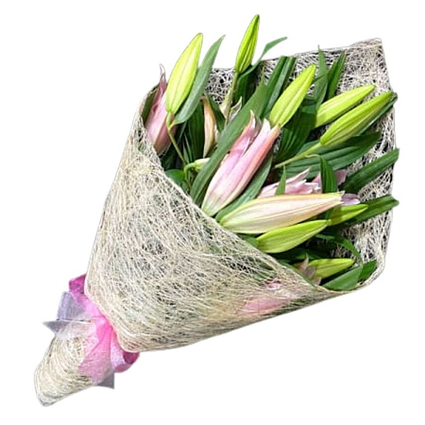 Elegant Pink Oriental Lilies Bouquet:Grandparents Day Gifts to New Zealand