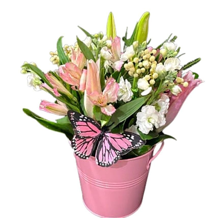 Lovely Mixed Flowers Tin Container:Send Mixed Flowers to New Zealand
