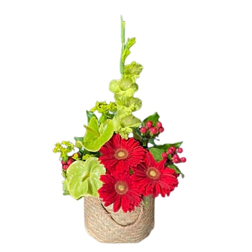 Striking Mixed Flowers Woven Container