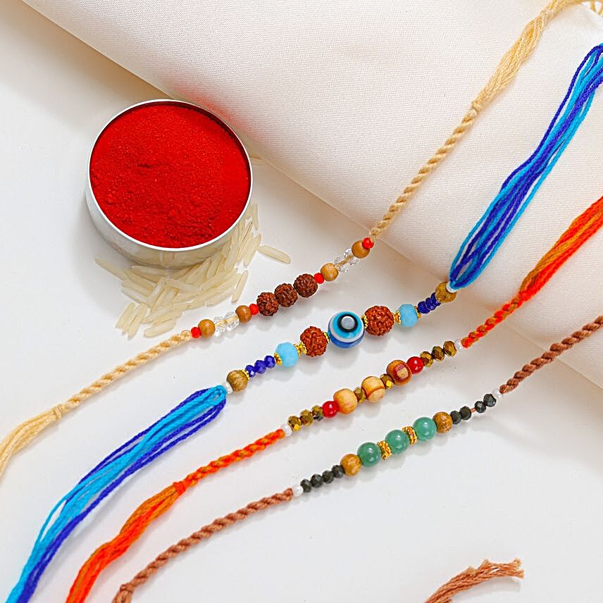 Holy Colourful Beads Rakhi Set With Good Wishes Card:Send Rakhi Sets to New Zealand