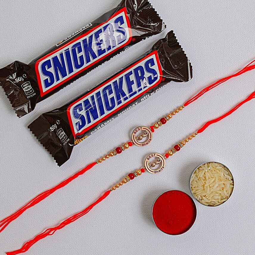 Best Bhaiya Rakhi Set & Snickers Chocolates:Set of 2 Rakhi to New Zealand