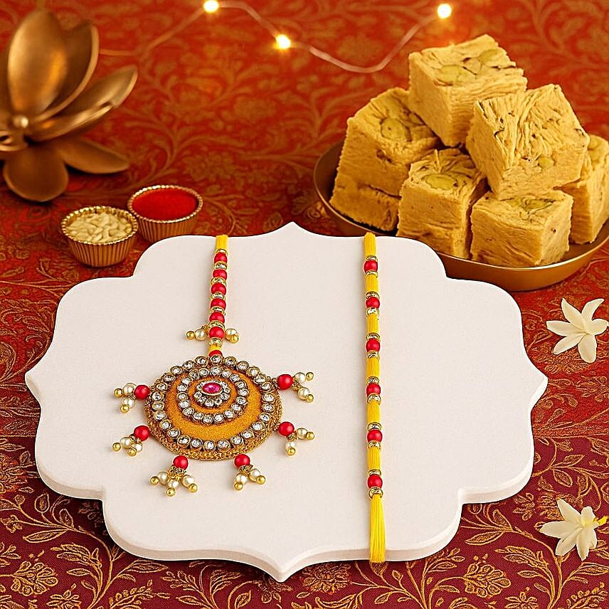Lumba Beads Rakhi Set N Kaju Katli Delight