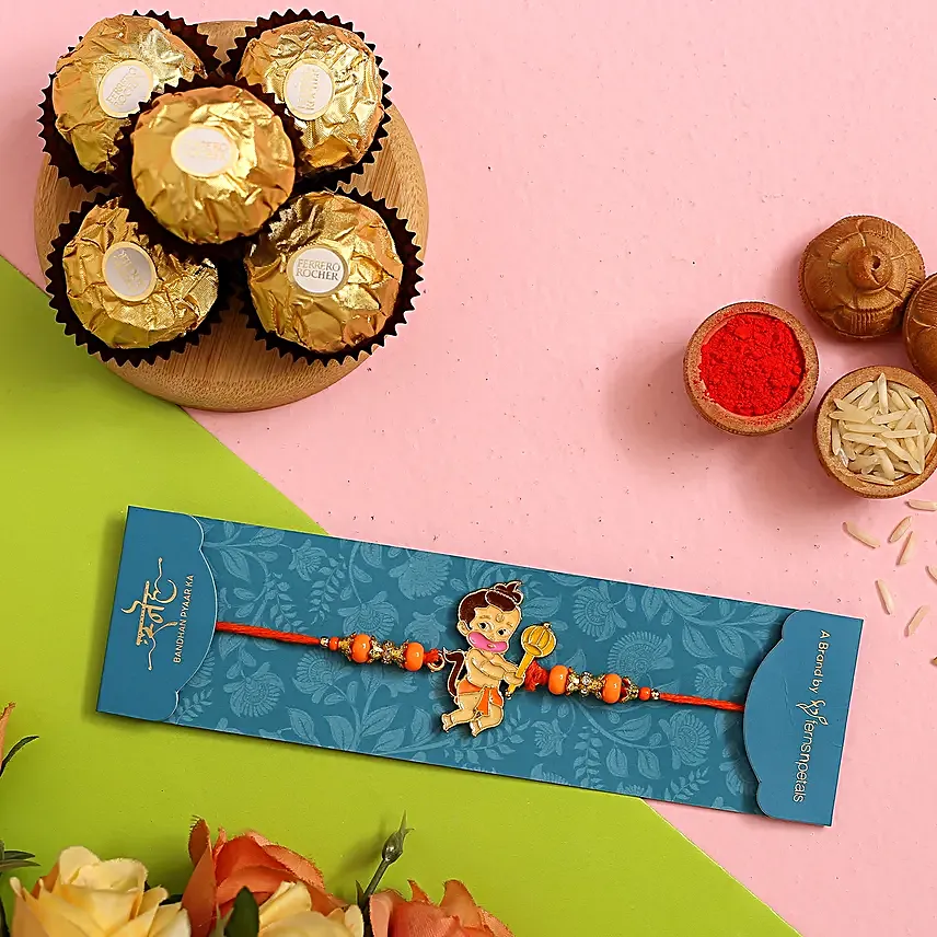 Bal Hanuman Kids Rakhi And 3 Pcs Ferrero Rocher