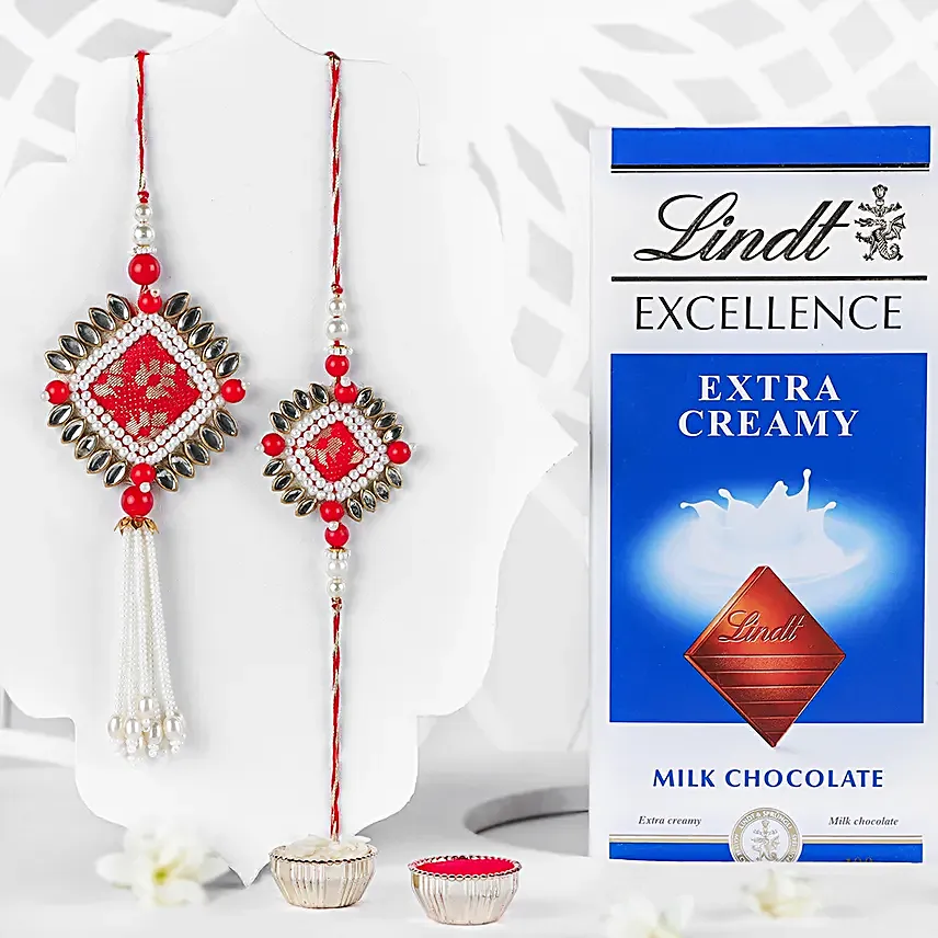 Bandhani Bhaiya Bhabhi Rakhi N Lindt Milk Chocolate
