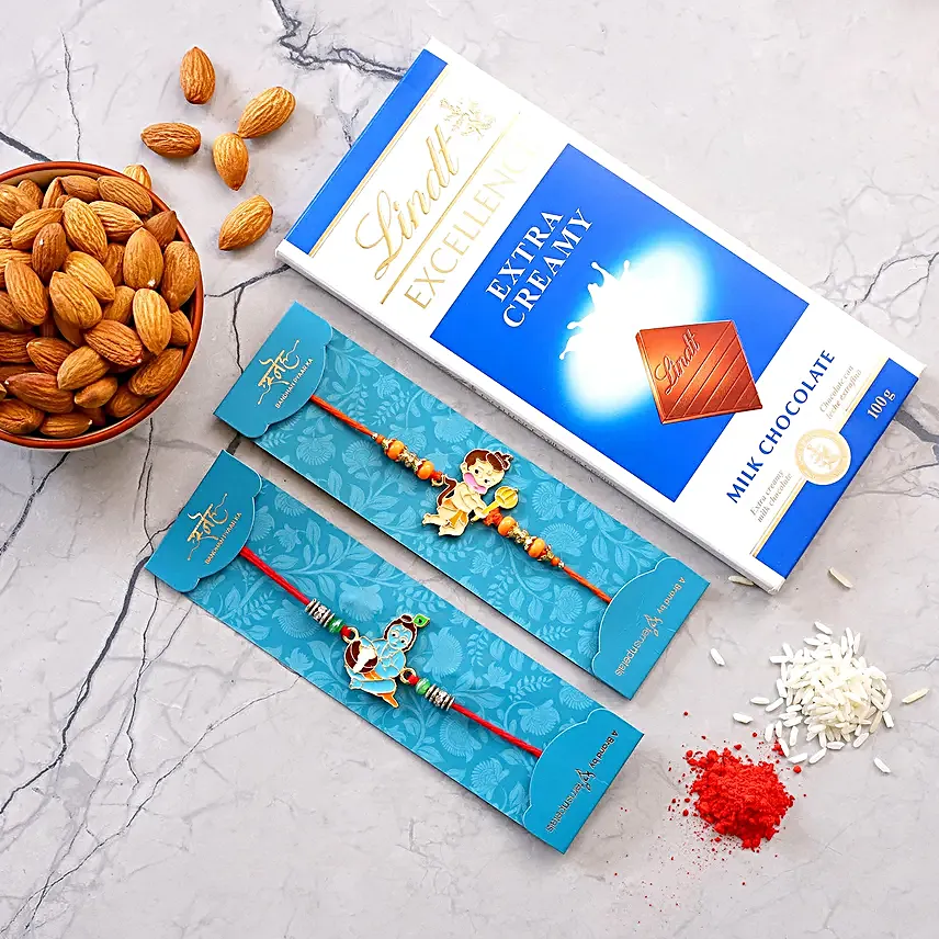 Devotional Kids Rakhis With Almonds And Lindt