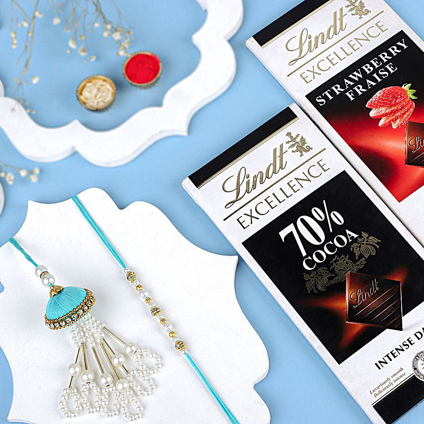 Pearly Love Bond Bhaiya Bhabhi Rakhi N Lindt Chocolates