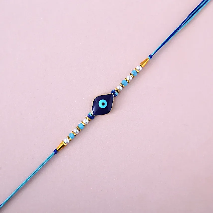 Sneh Blue Evil Eye Rakhi With Almonds Ferrero Rocher