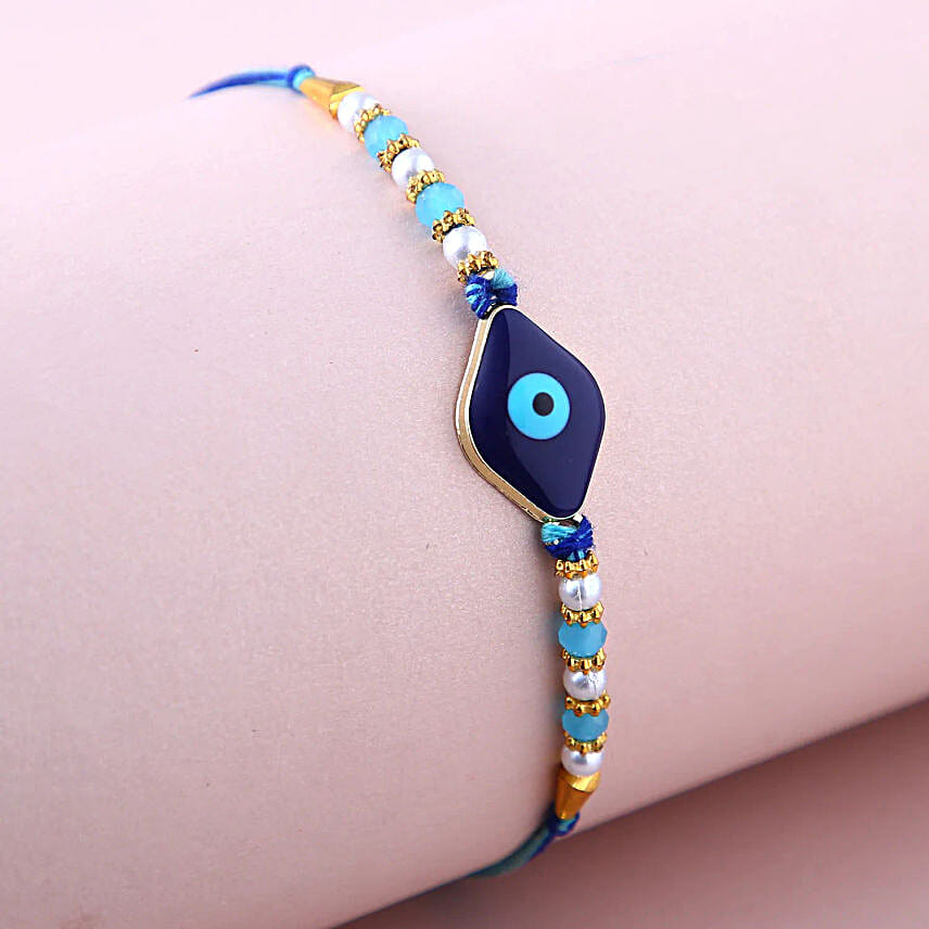 Sneh Blue Evil Eye Rakhi With Almonds Ferrero Rocher