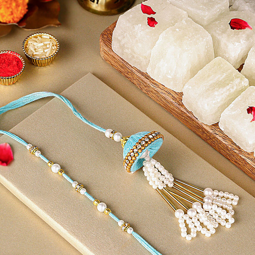 Tranquil Jhumar Bhaiya Bhabhi Pearl Rakhi Set N Petha Duo