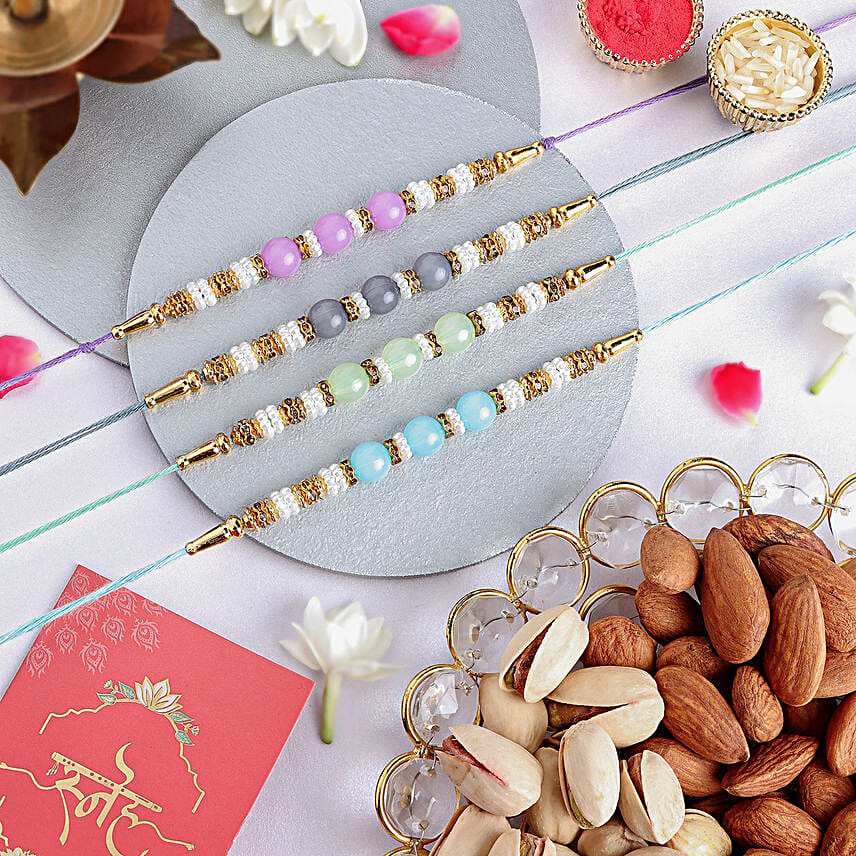 Zen Beadwork Rakhi Set of 5 N Nuts Combo