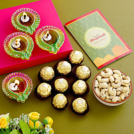 Happy Diwali Floral Diyas And Treats:Chocolate Delivery in New Zealand