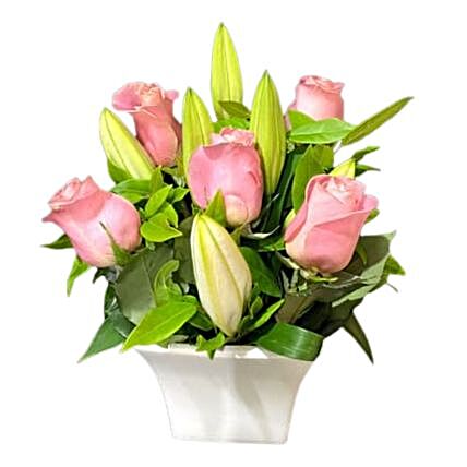 Gracious White Lilies And Pastel Roses Vase:Send Flower Bouquet to New Zealand