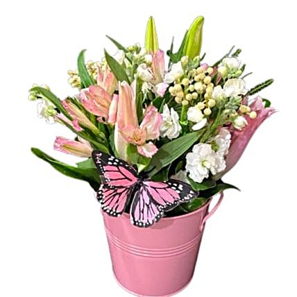 Lovely Mixed Flowers Tin Container:Send Flower Bouquets to New Zealand