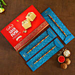 Traditional Pearl Studded Rakhi Trio And Soan Papdi