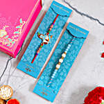Sea Blue Pearl And Thread Rakhi With Bal Krishna Rakhi