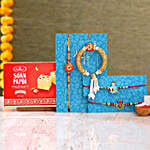 Krishna And Ganesha Rakhi With Orange Pearl Lumba Rakhi Set With 250 Gms Soan Papdi