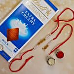 Sleek Pearls Bhaiya Bhabhi Rakhi Set & Lindt Chocolate