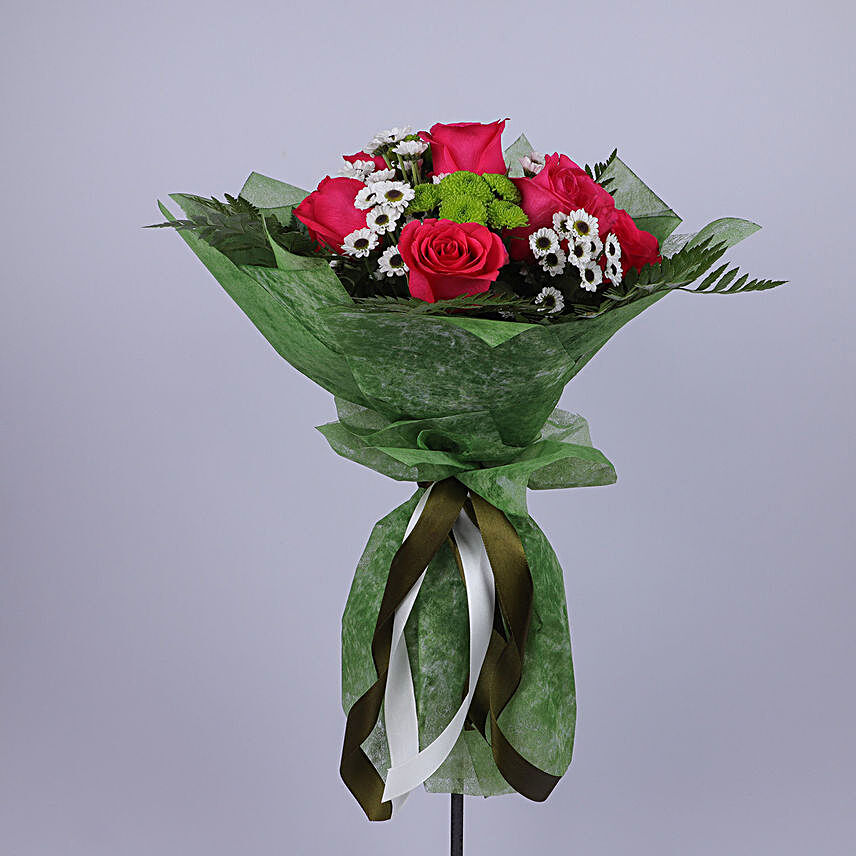 Mesmerizing Bouquet Of Dark Pink Roses:Anniversary Flower Delivery Oman