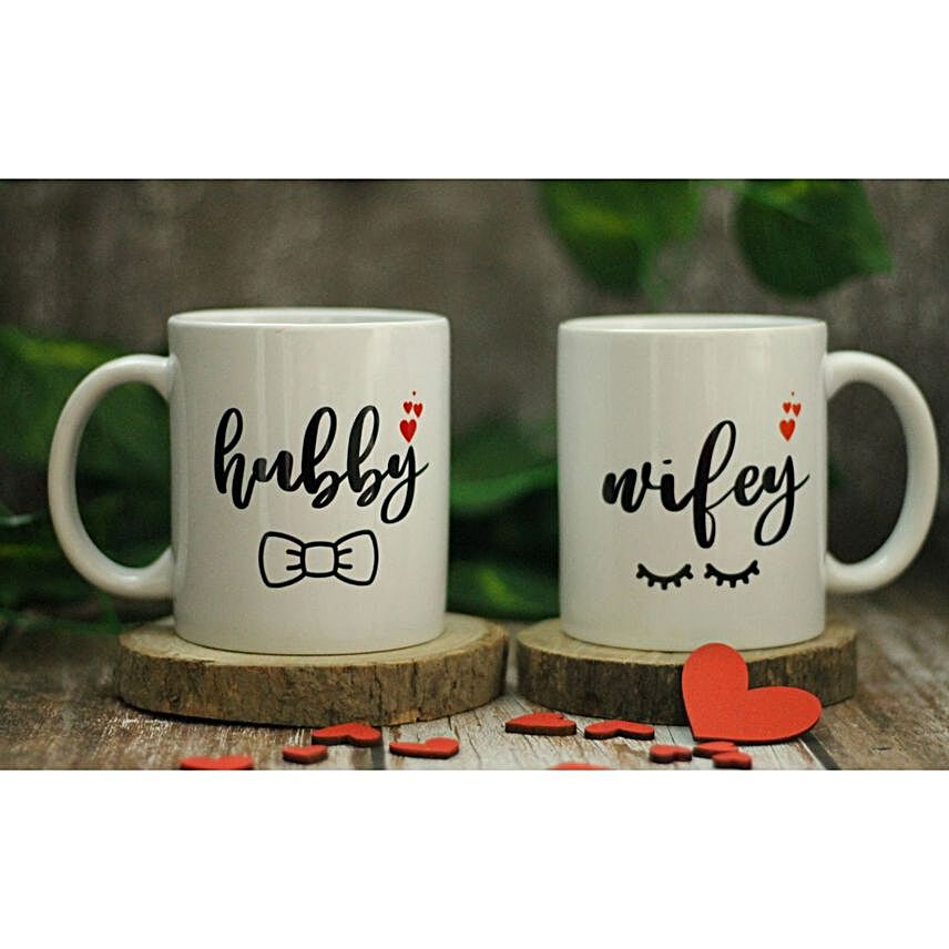 Hubby And Wifey White Mugs Combo:Anniversary Gifts to Oman