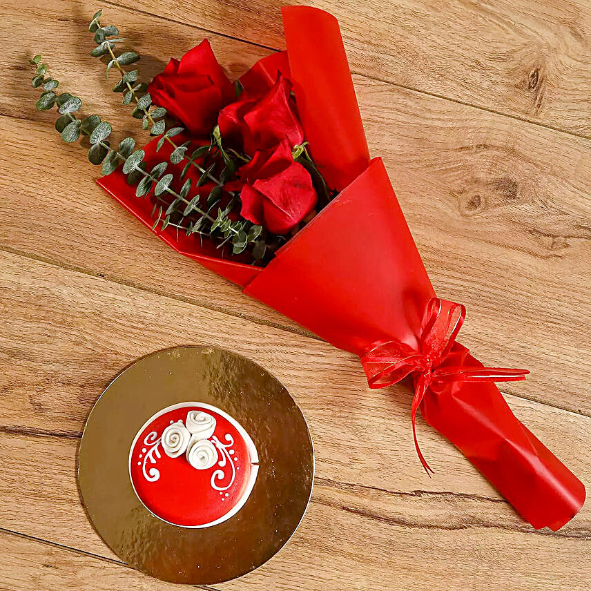 Red Roses Bouquet And Mono Cake Combo:Christmas Gifts to Oman