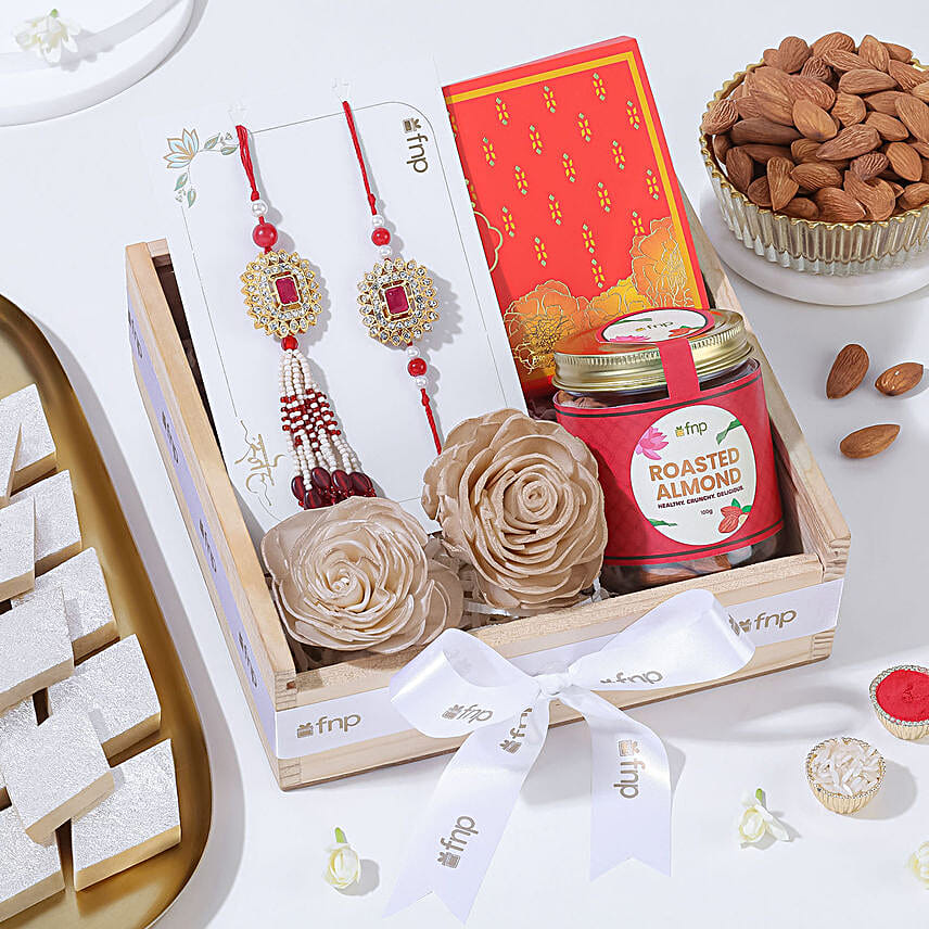 Bhaiya Bhabhi Rakhi Hamper with Sweets N Almonds