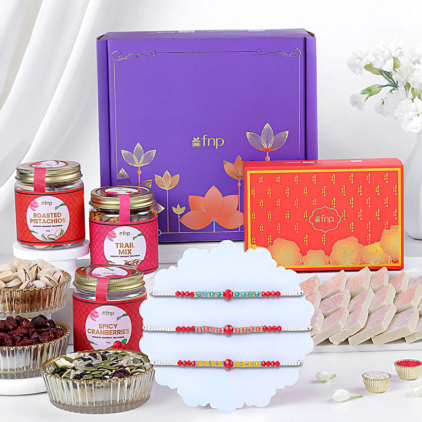 Ethnic Beads Rakhi Hamper with Sweets N Healthy Munchies