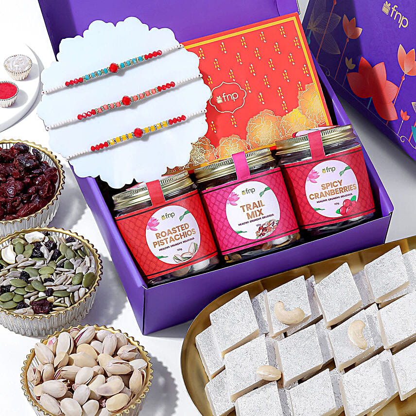 Ethnic Beads Rakhi Hamper with Sweets N Healthy Munchies