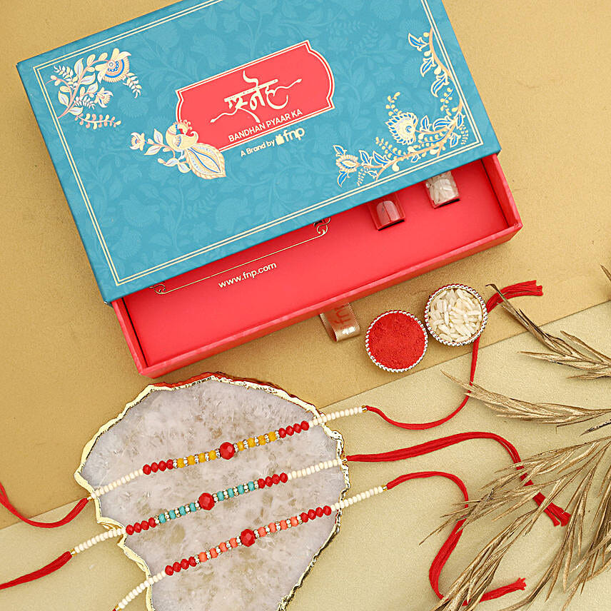 Ethnic Beads Rakhi Hamper with Sweets N Healthy Munchies