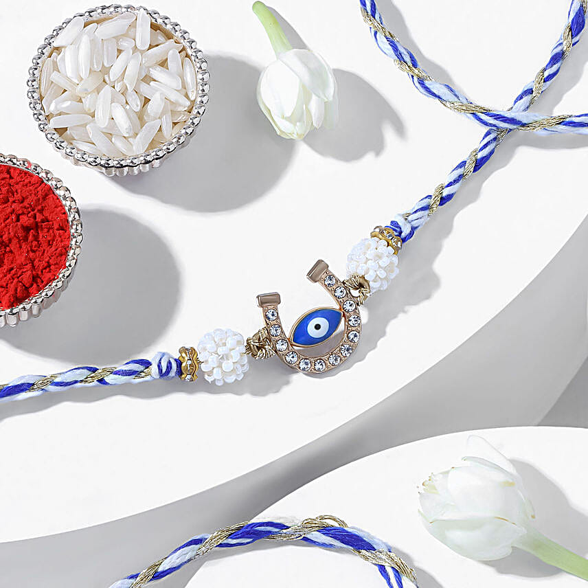 Evil Eye Rakhi Gift Box with Nuts and Besan Ladoo