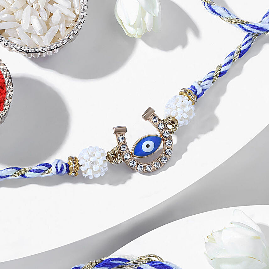 Evil Eye Rakhi Gift Box with Nuts and Besan Ladoo