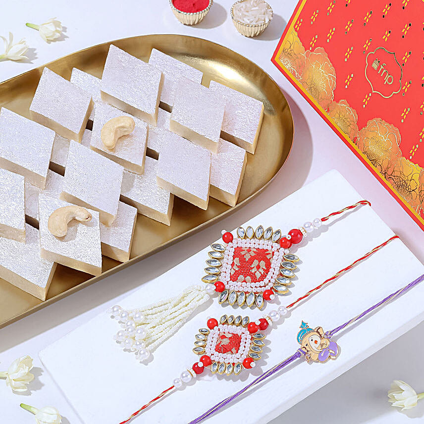 Kundan Pearl and Bal Ganesha Rakhi Treat Box