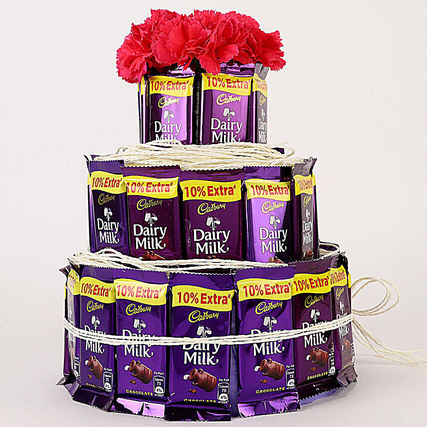 Dairy Milk And Carnations 3 Tier Arrangement