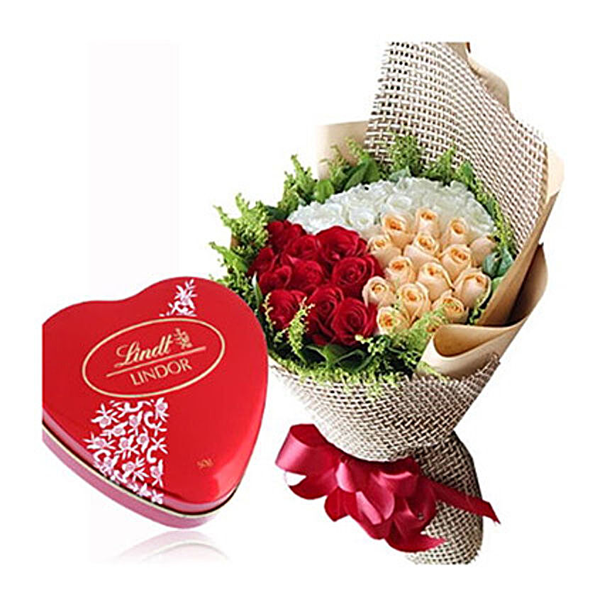 Heart Chocolate Box With Rose Bouquet:Flowers N Chocolates in Philippines