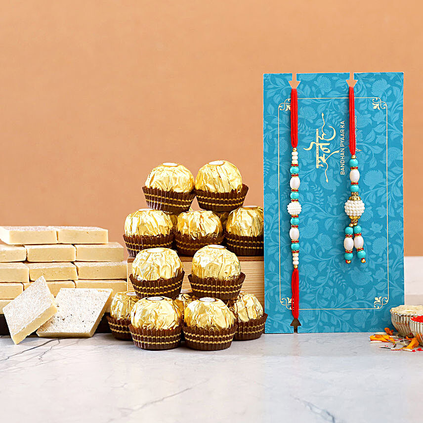 Lumba Rakhi Set And Kaju Katli With 12 Pcs Ferrero Rocher